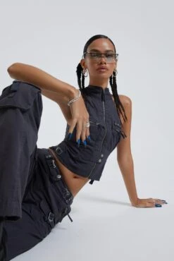 Jaded London Vintage Grey Cargo Halter Neck Top With Pocket Detail 12 Jaded London Vintage Grey Cargo Halter Neck Top With Pocket Detail -Trendy Wear Outlet Store BLUEPRINT ECCOM1615