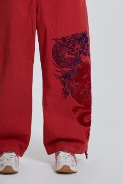 Jaded London NY Dragon Flock Cargo Pants In Red -Trendy Wear Outlet Store BLUEPRINT ECCOM2351