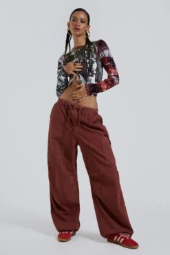 Jaded London Burgundy Parachute Cargo Pants -Trendy Wear Outlet Store BLUEPRINT ECCOM3602