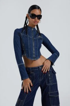 Jaded London Hudson Indigo Denim Wash Corset Jacket
