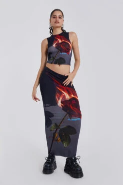 Jaded London Flaming Rose Maxi Skirt