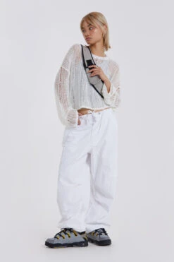 Jaded London White Parachute Cargo Pants