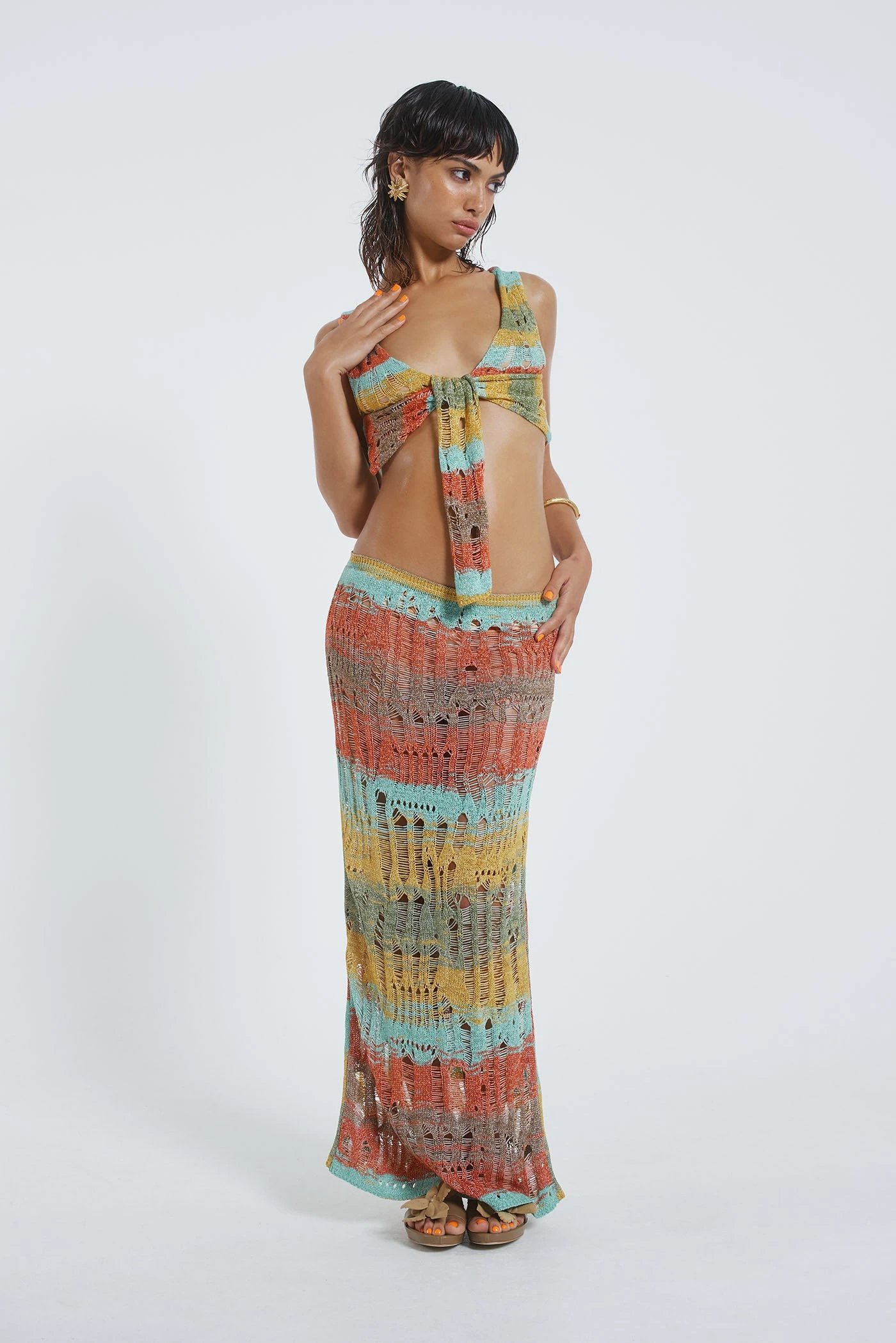 Odette Striped Laddered Wrap Knit Top 5 Odette Striped Laddered Wrap Knit Top - Image 3