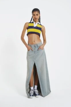 Jaded London Light Wash Denim Colossus Maxi Skirt