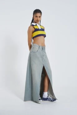 Jaded London Light Wash Denim Colossus Maxi Skirt -Trendy Wear Outlet Store JADED HOTLINE SWIMECOM3269