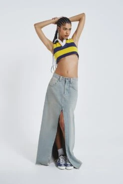 Jaded London Light Wash Denim Colossus Maxi Skirt -Trendy Wear Outlet Store JADED HOTLINE SWIMECOM3287