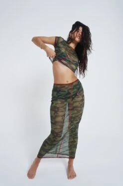Jaded London Astro Camo Mesh Maxi Skirt