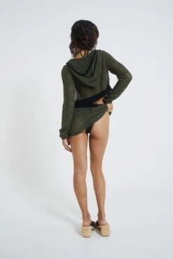 Caldera Khaki Crochet Hoodie -Trendy Wear Outlet Store JADEDSWIMMARCH231356