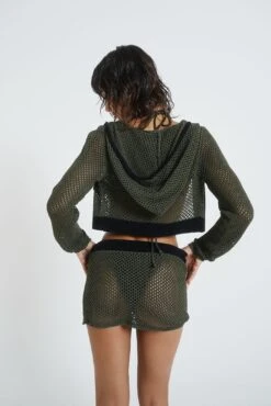 Caldera Khaki Crochet Hoodie -Trendy Wear Outlet Store JADEDSWIMMARCH231370