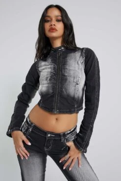 Jaded London 24/7 Ruched Front Denim Jacket