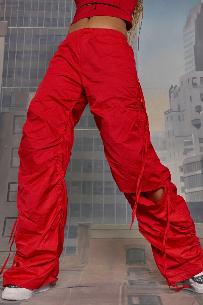 Jaded London Red Cotton Wide Leg Cargo Trouser With Cut Out, Ruched Detail 5 Jaded London Red Cotton Wide Leg Cargo Trouser With Cut Out, Ruched Detail - Image 3