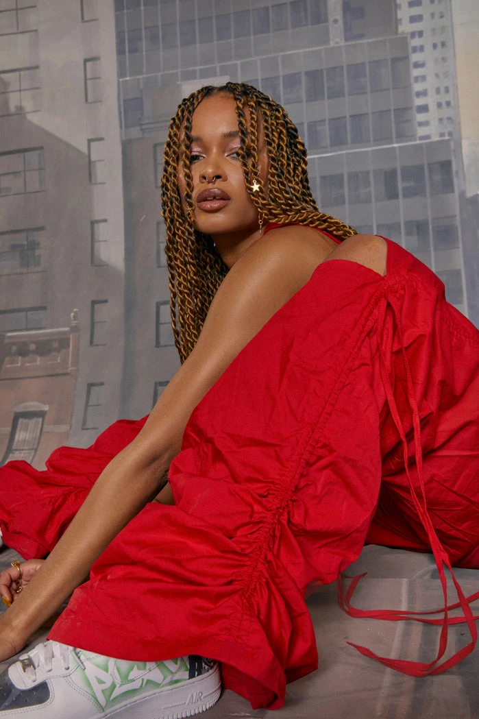 Jaded London Red Cotton Wide Leg Cargo Trouser With Cut Out, Ruched Detail 4 Jaded London Red Cotton Wide Leg Cargo Trouser With Cut Out, Ruched Detail - Image 2