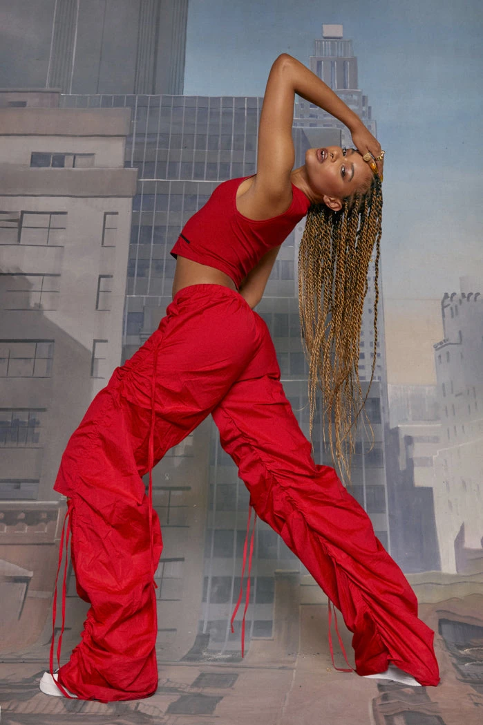 Jaded London Red Cotton Wide Leg Cargo Trouser With Cut Out, Ruched Detail 9 Jaded London Red Cotton Wide Leg Cargo Trouser With Cut Out, Ruched Detail - Image 7