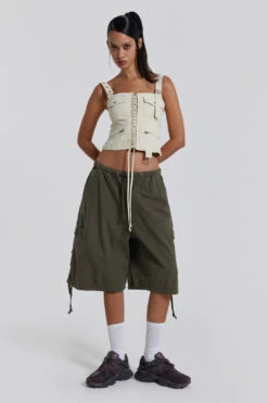 Jaded London Khaki Parachute Cargo Shorts -Trendy Wear Outlet Store reshootsww1352