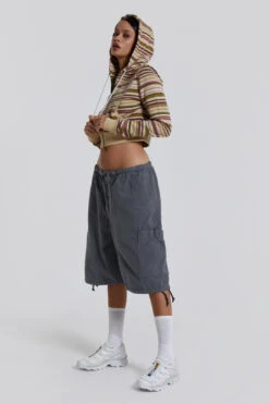 Jaded London Vintage Grey Parachute Cargo Shorts -Trendy Wear Outlet Store reshootsww1473