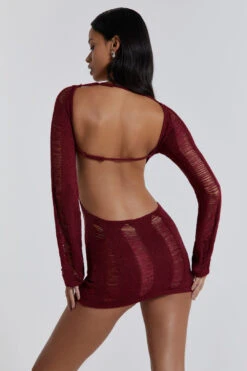 Jaded London Burgundy Umbra Dress -Trendy Wear Outlet Store reshootsww2195